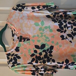 LIZ CLAIBORNE WOMEN'S PETITE "PAPAYA LEAF" FLORAL SHORT SLEEVES PULLOVER TOP PS